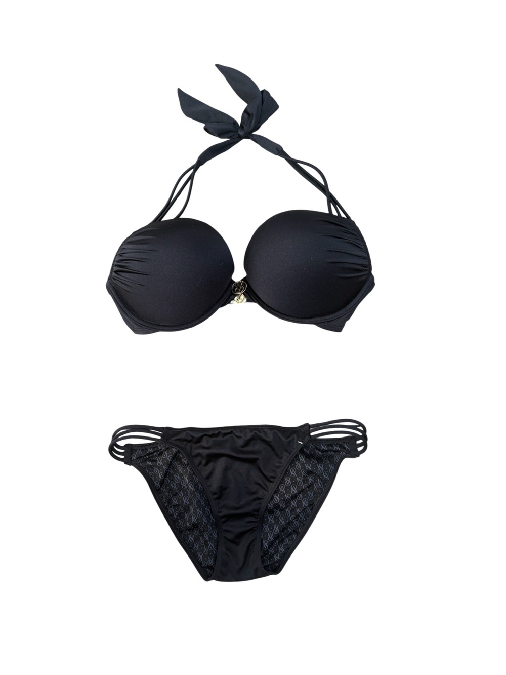 Victoria’s Secret Push-Up Bikini Black Y2K Gold Hardware